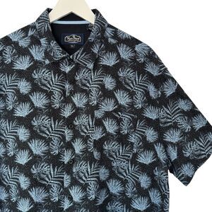 Nat Nast Shirt Black Blue Leaves Button Up Woven Silk Cotton Tropical Lux XL EUC